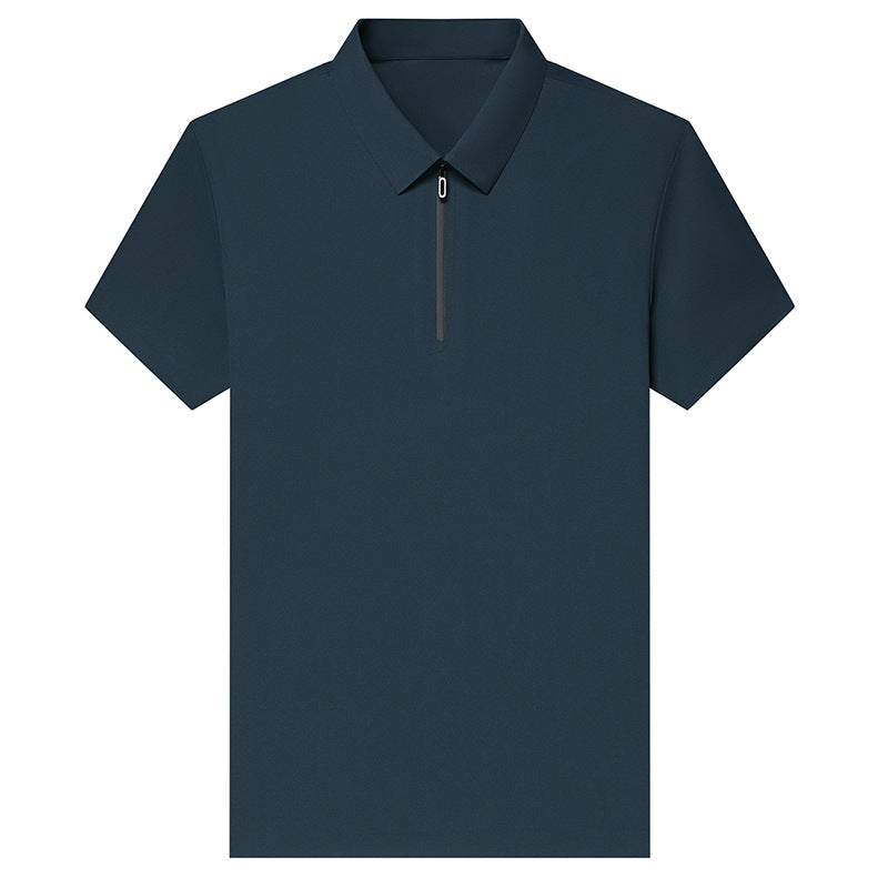 Men's Half Zipper Seamless Polo Shirt Summer Light Luxury Business Casual Ice Silk Top