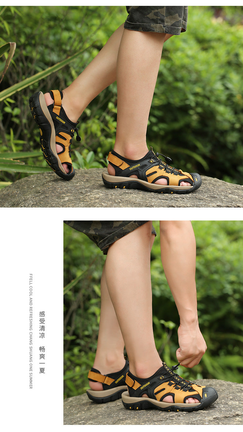 Summer Men's Slippers -Thick Soled Anti-Slip lace-up Slides Indoor & Outdoor Beach Sandals,Casual Comfortable Durable Footwear