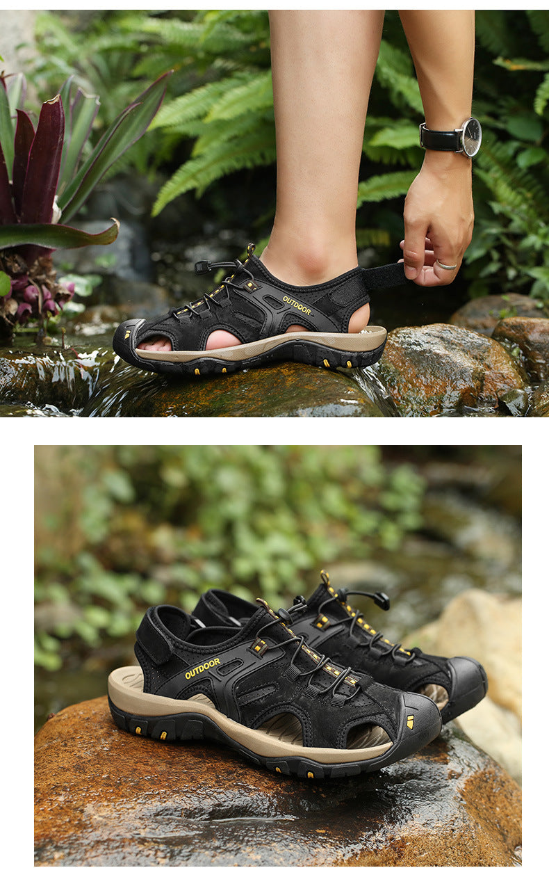 Summer Men's Slippers -Thick Soled Anti-Slip lace-up Slides Indoor & Outdoor Beach Sandals,Casual Comfortable Durable Footwear