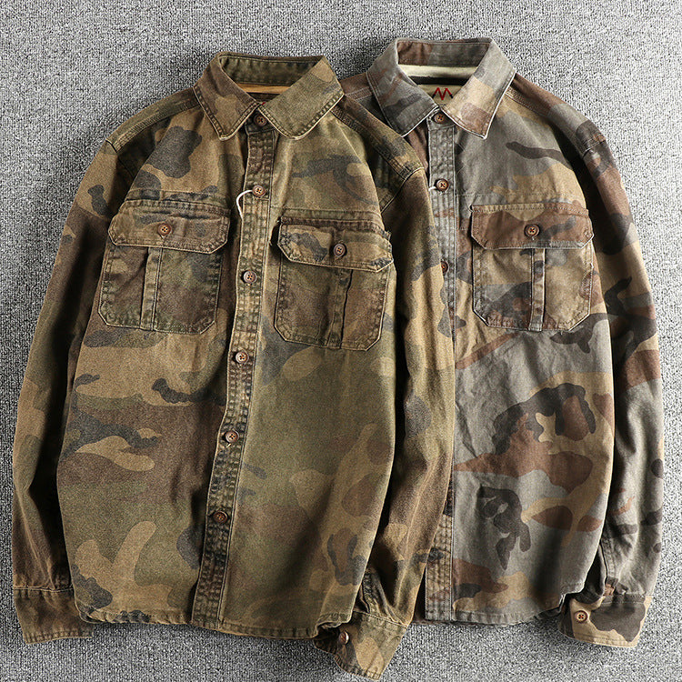 Retro Men Cargo Pocket Design Camouflage Shirt Coat