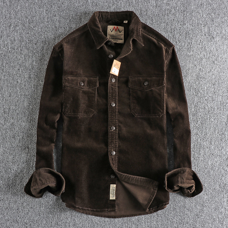 Retro Washed Corduroy Long-sleeved Shirt For Men