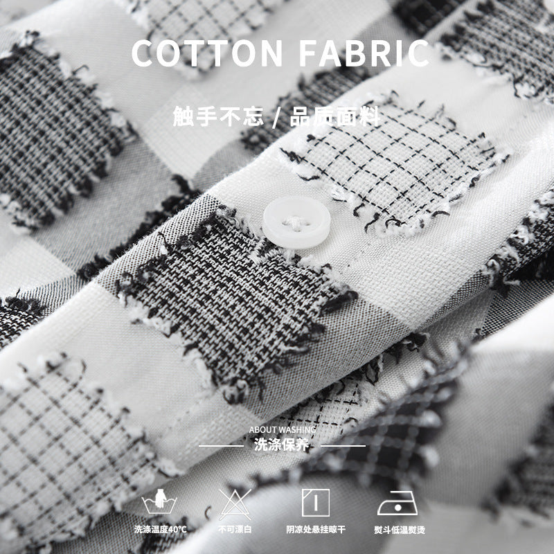 Japanese Trendy Plaid Long Sleeve Shirt For Men