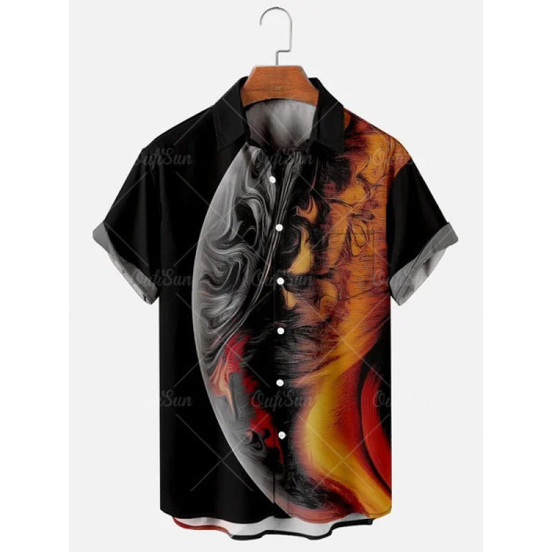 Summer Plus Size Men's Casual Fashion 3D Digital Printing Short Sleeve Shirt