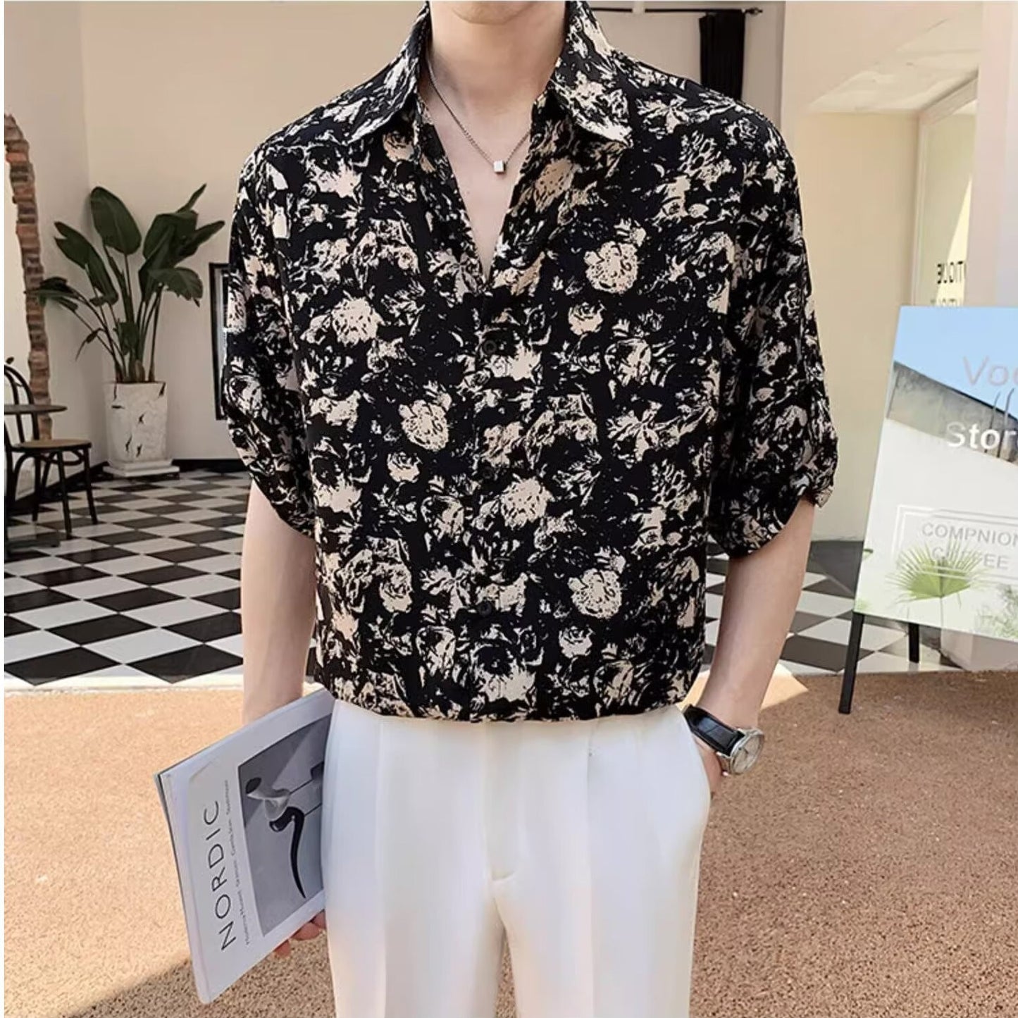 New Shirt Loose Outer Wear Heather Top Versatile Casual Men's Short Sleeve