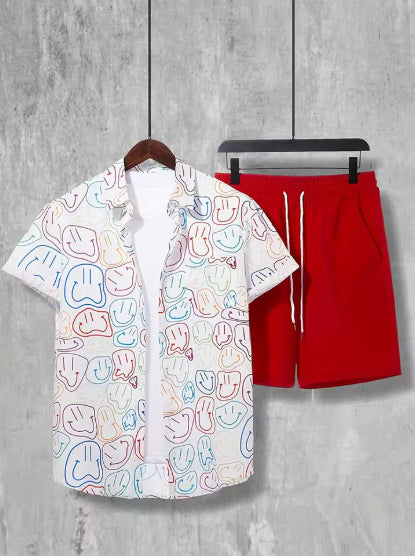 Printed Short-sleeved Shirt Beach Pants Suit