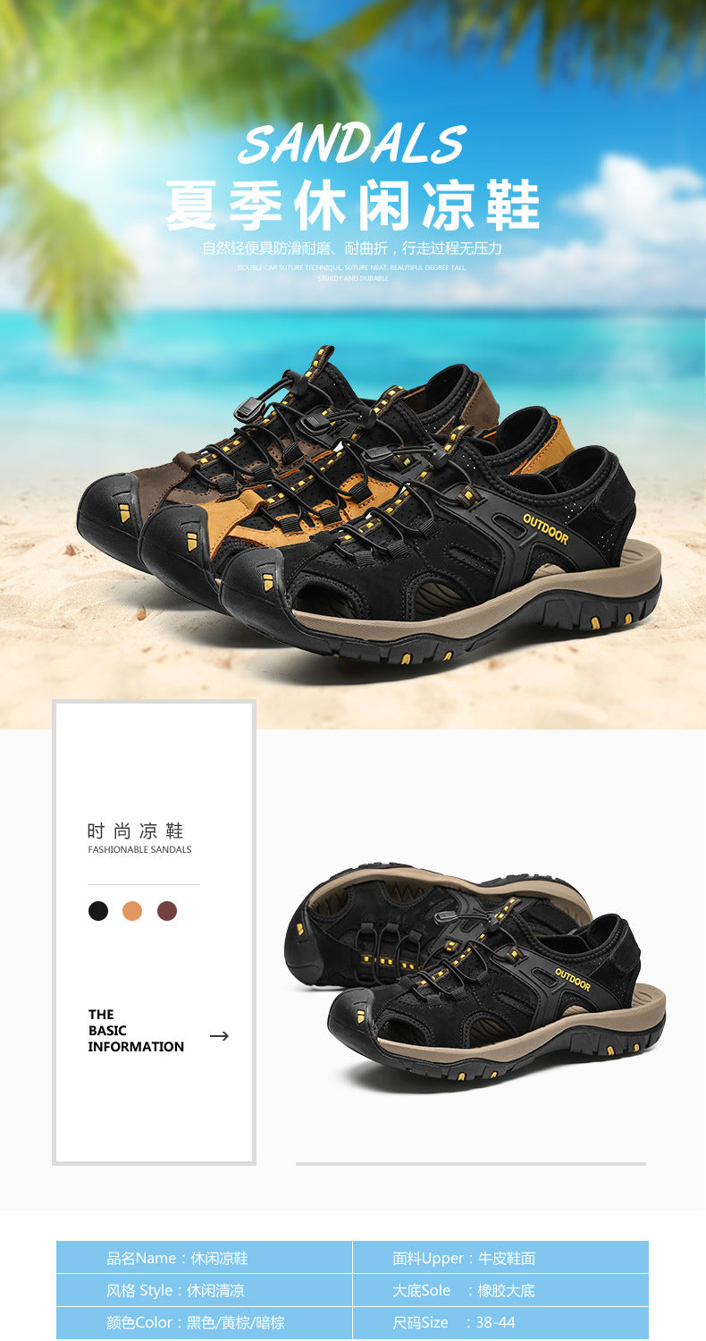 Summer Men's Slippers -Thick Soled Anti-Slip lace-up Slides Indoor & Outdoor Beach Sandals,Casual Comfortable Durable Footwear
