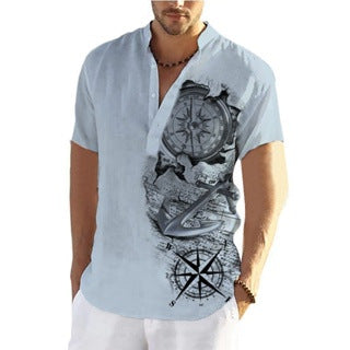 Men's Linen Fashion Plaid Sleeve Shirt Top