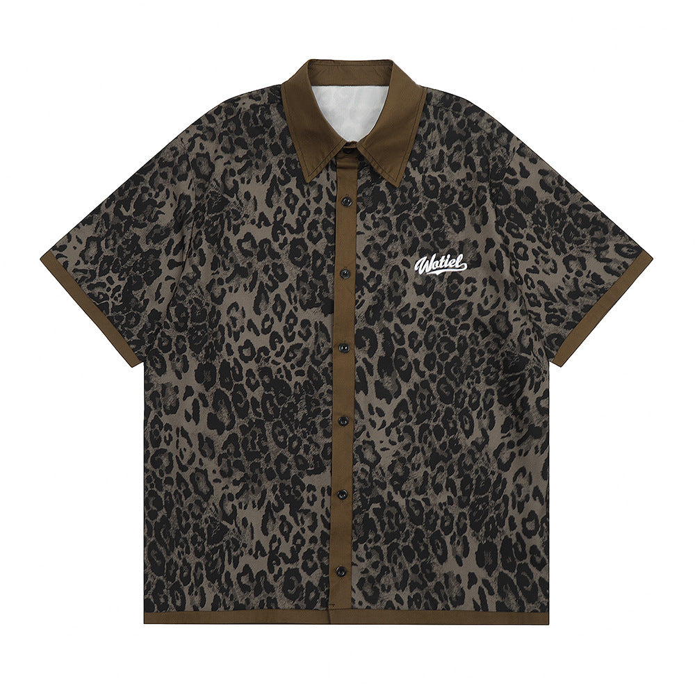 European And American Leopard Print Short Sleeve Loose Shirt Men