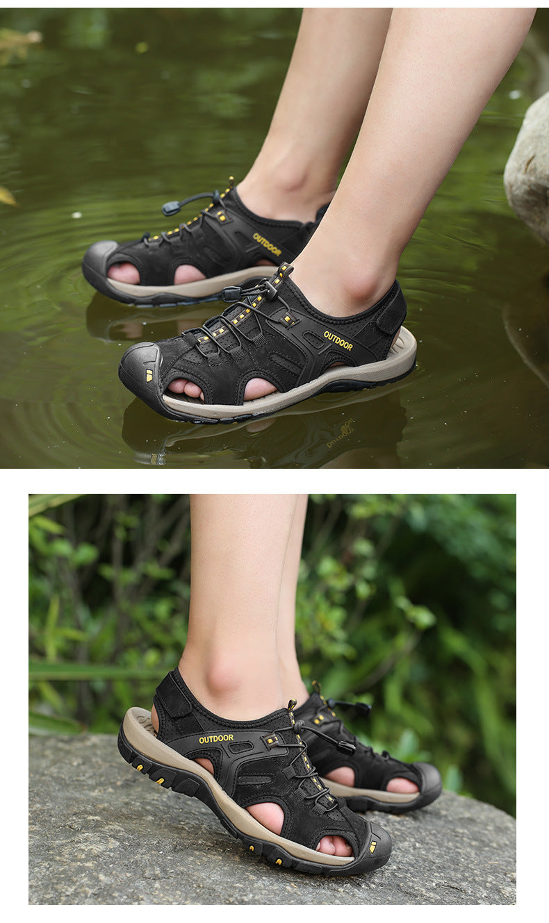 Summer Men's Slippers -Thick Soled Anti-Slip lace-up Slides Indoor & Outdoor Beach Sandals,Casual Comfortable Durable Footwear