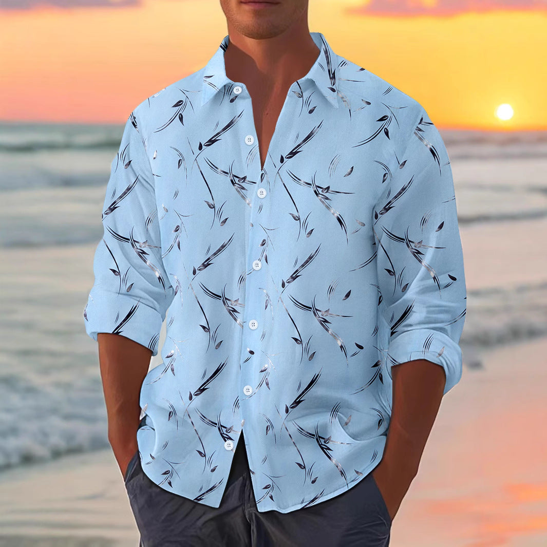 Men's Bronzing Feather Cuff Casual Long-sleeved Shirt