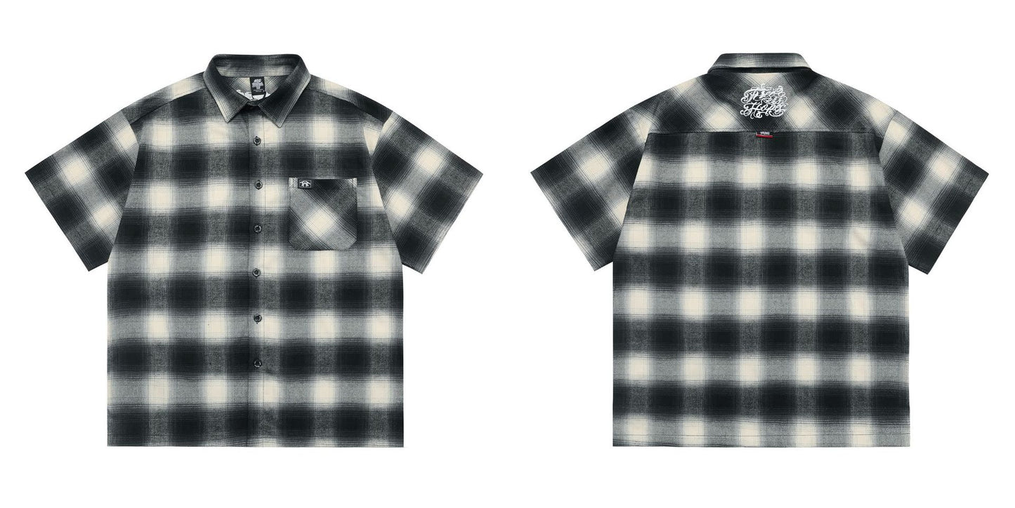 Large Plaid Classic Pocket Half Sleeve Cardigan Short Sleeve Shirt