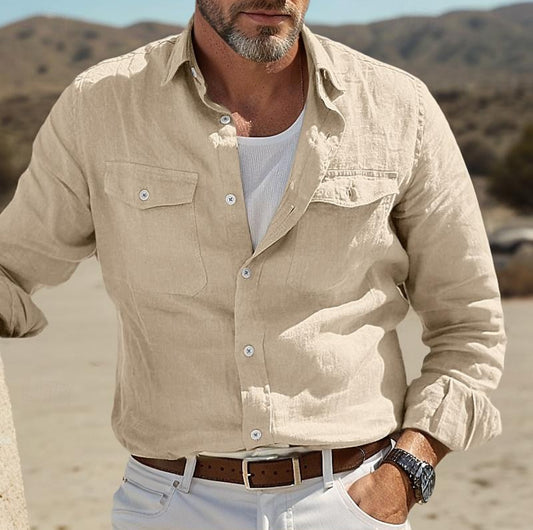 Men's Long-sleeved Cotton And Linen Summer Shirt