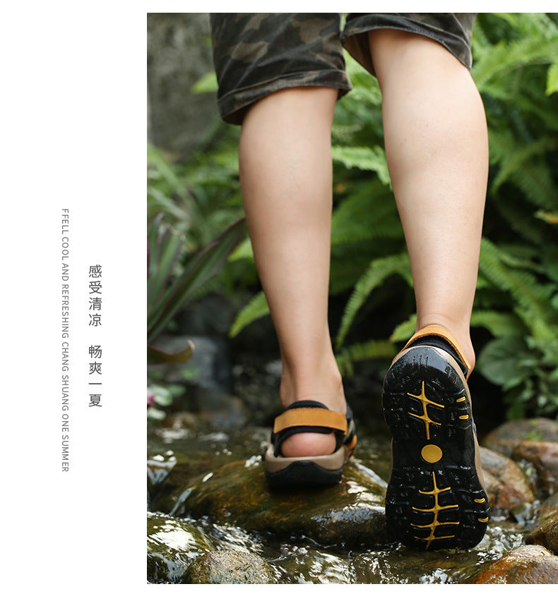 Summer Men's Slippers -Thick Soled Anti-Slip lace-up Slides Indoor & Outdoor Beach Sandals,Casual Comfortable Durable Footwear
