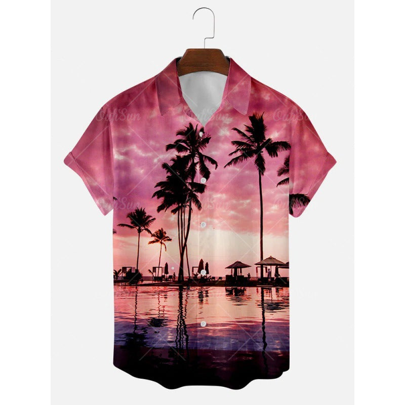 Summer Plus Size Men's Casual Fashion 3D Digital Printing Short Sleeve Shirt