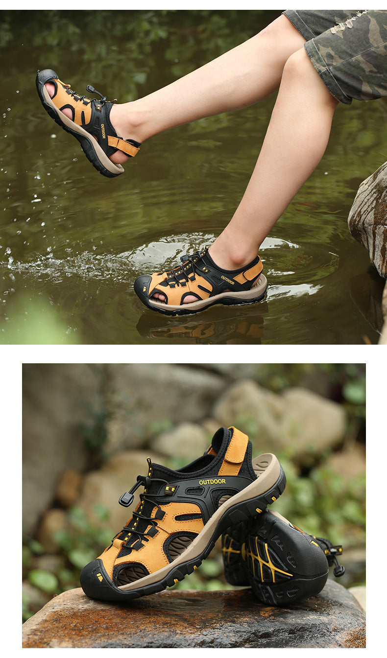 Summer Men's Slippers -Thick Soled Anti-Slip lace-up Slides Indoor & Outdoor Beach Sandals,Casual Comfortable Durable Footwear