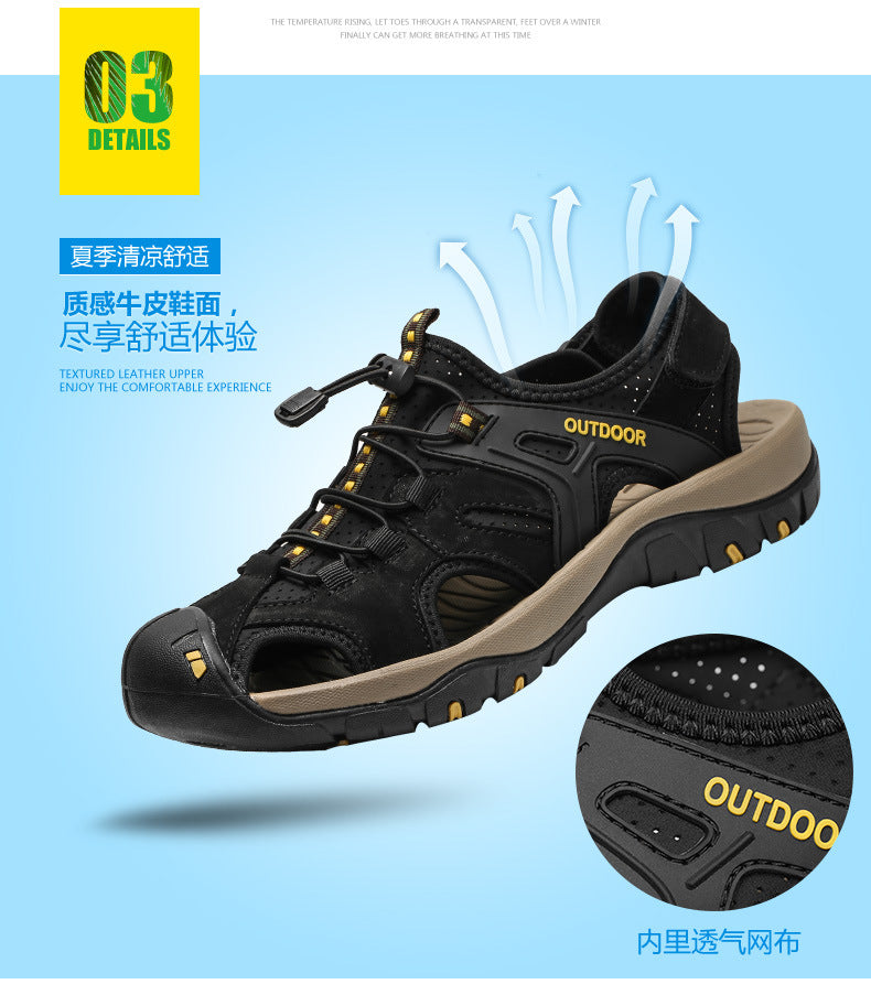Summer Men's Slippers -Thick Soled Anti-Slip lace-up Slides Indoor & Outdoor Beach Sandals,Casual Comfortable Durable Footwear
