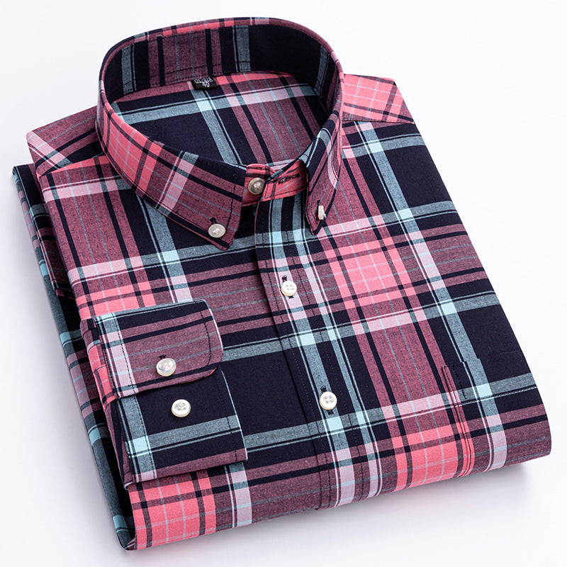Men's Xinjiang Cotton Plaid Buckle Collar Casual Cardigan Shirt