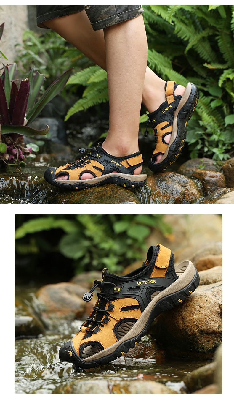 Summer Men's Slippers -Thick Soled Anti-Slip lace-up Slides Indoor & Outdoor Beach Sandals,Casual Comfortable Durable Footwear