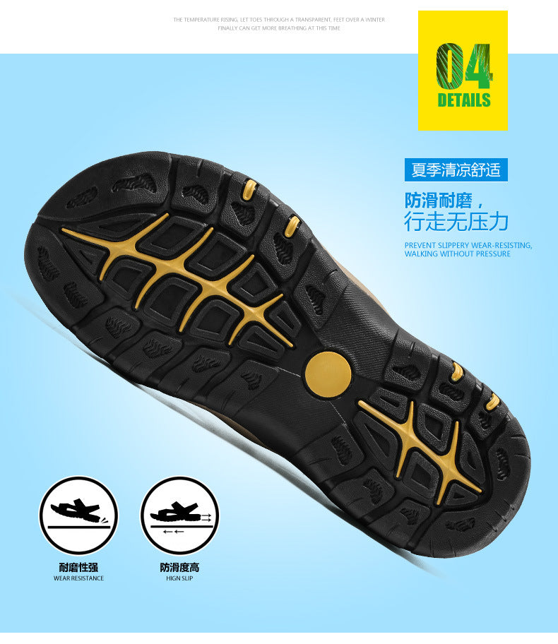 Summer Men's Slippers -Thick Soled Anti-Slip lace-up Slides Indoor & Outdoor Beach Sandals,Casual Comfortable Durable Footwear