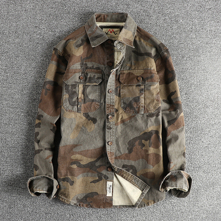 Retro Men Cargo Pocket Design Camouflage Shirt Coat