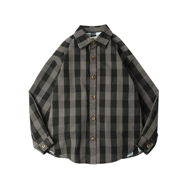 American Retro Plaid Loose Shirt Coat Men