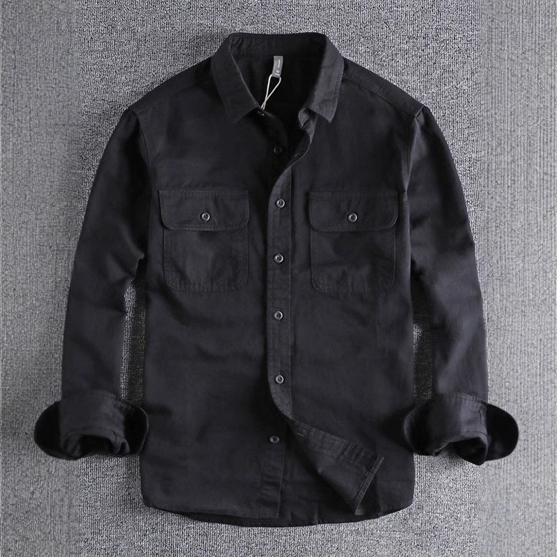Simple Lapel Art Workwear Shirt Men's Washed Breathable Comfortable All-match Youth Long Sleeve Shirt