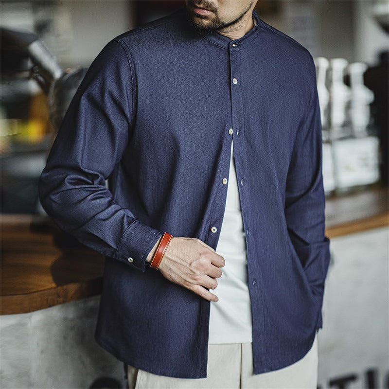 Retro Crew Neck Casual Long Sleeve Shirt Coat Men's Autumn