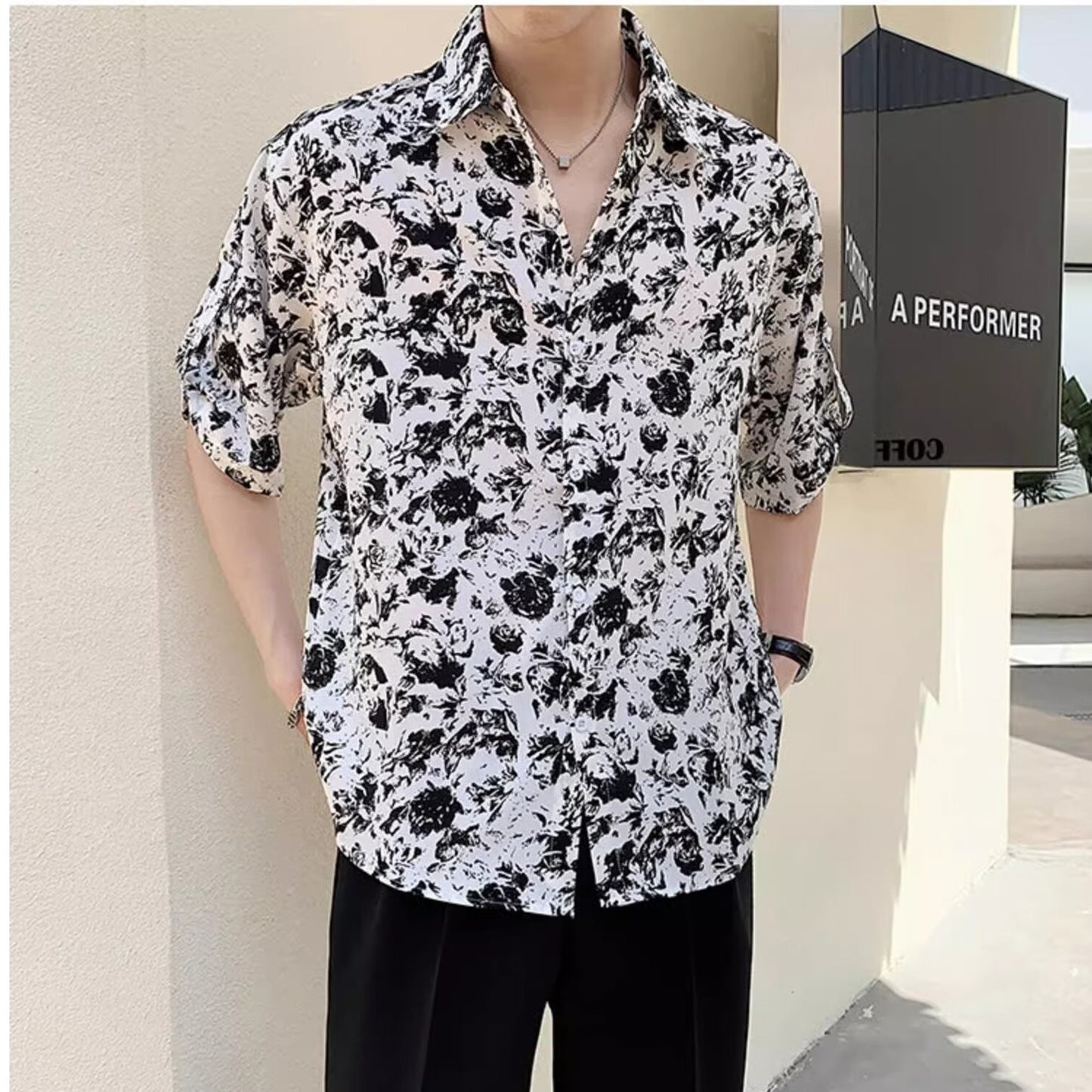 New Shirt Loose Outer Wear Heather Top Versatile Casual Men's Short Sleeve