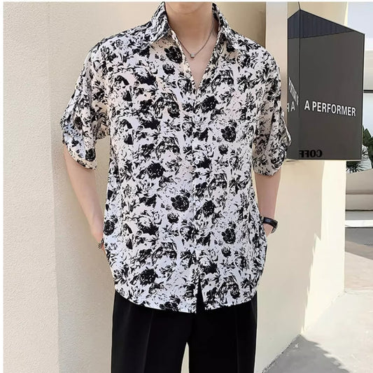 New Shirt Loose Outer Wear Heather Top Versatile Casual Men's Short Sleeve