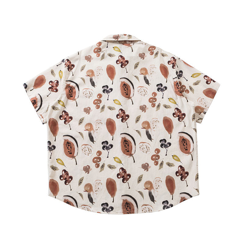 Couple Loose Casual Flower Short Sleeve Unisex Style Shirt