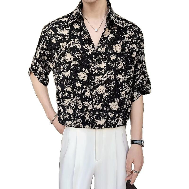 New Shirt Loose Outer Wear Heather Top Versatile Casual Men's Short Sleeve