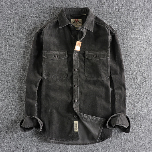 Retro Washed Corduroy Long-sleeved Shirt For Men