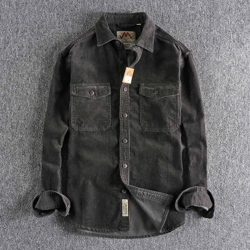 Retro Washed Corduroy Long-sleeved Shirt For Men