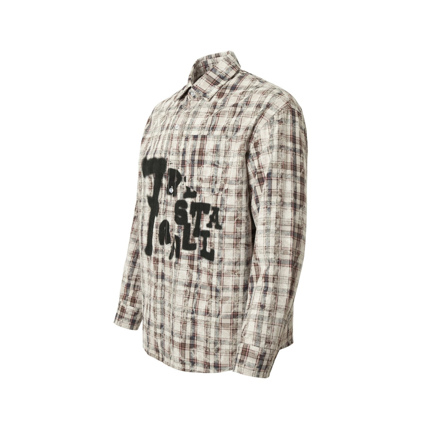 Retro Tie-dyed Distressed Plaid Long-sleeved Shirt Loose