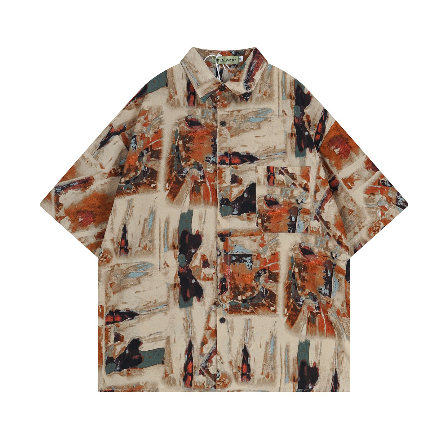 Summer New Vintage Art Printing Loose Short Sleeve Shirt
