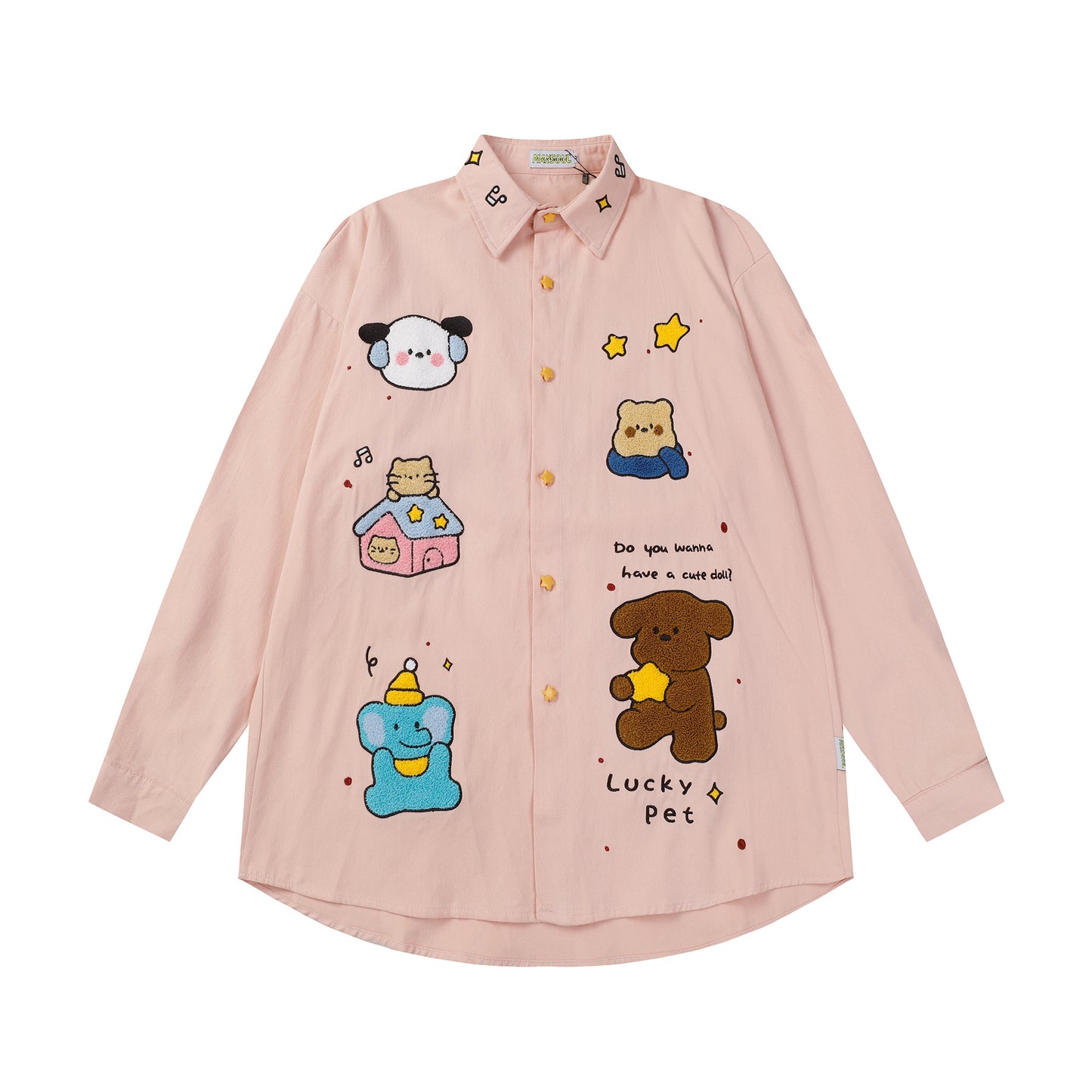 Loose American Embroidery Cartoon Long Sleeve Shirt