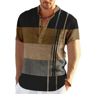 Men's Linen Fashion Plaid Sleeve Shirt Top