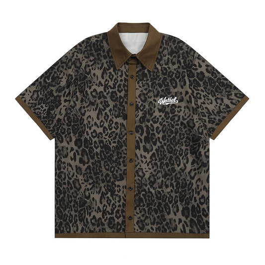 European And American Leopard Print Short Sleeve Loose Shirt Men