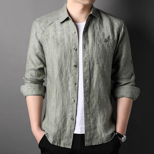Pure Linen Cardigan Coat Spring And Summer Men's New Long Sleeve