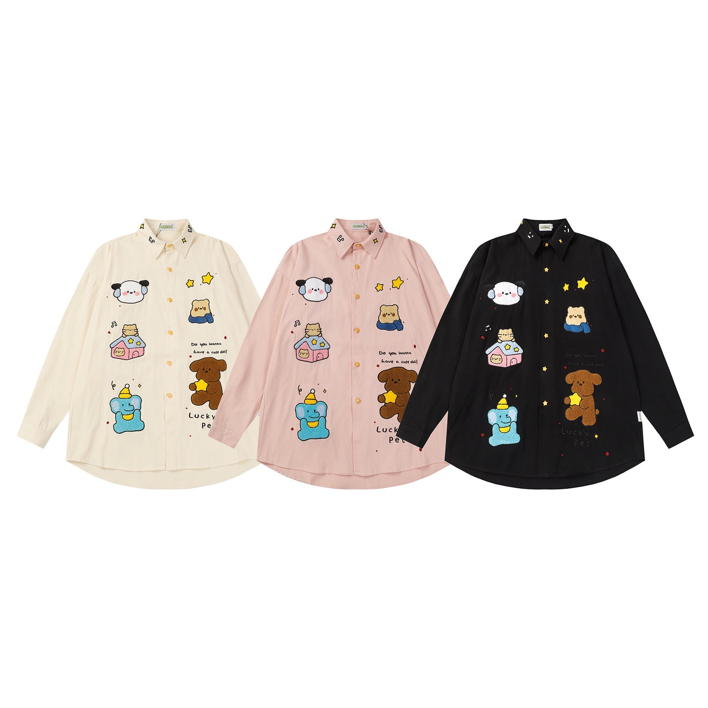 Loose American Embroidery Cartoon Long Sleeve Shirt