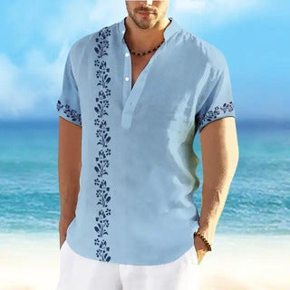 Men's Linen Fashion Plaid Sleeve Shirt Top