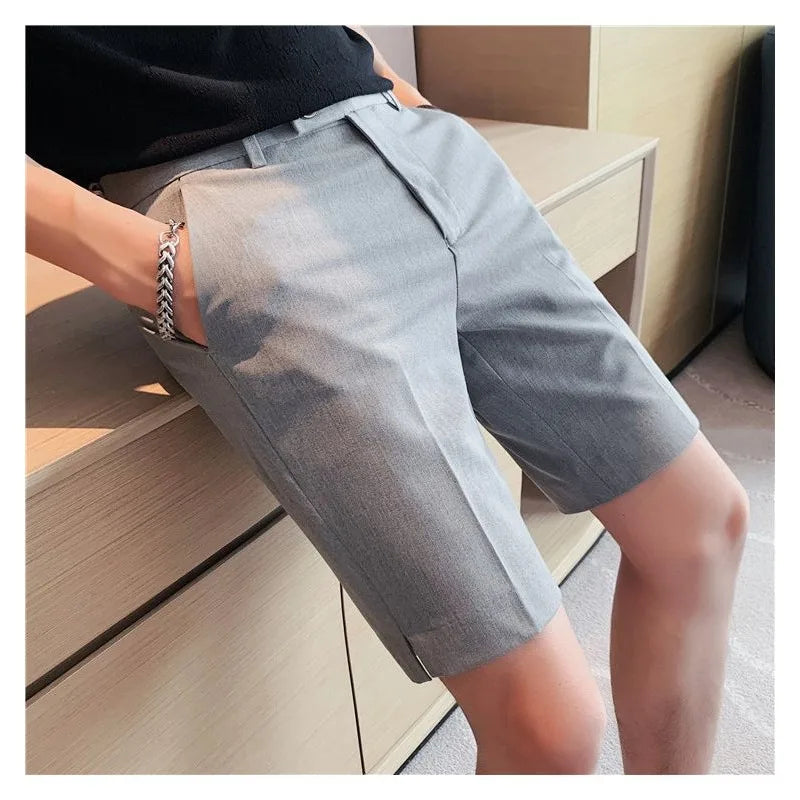 Suit Shorts Summer Men's Pants Straight-leg Casual Handsome Small Trousers Versatile Five-quarter Pants Loose Causal Chic Pants