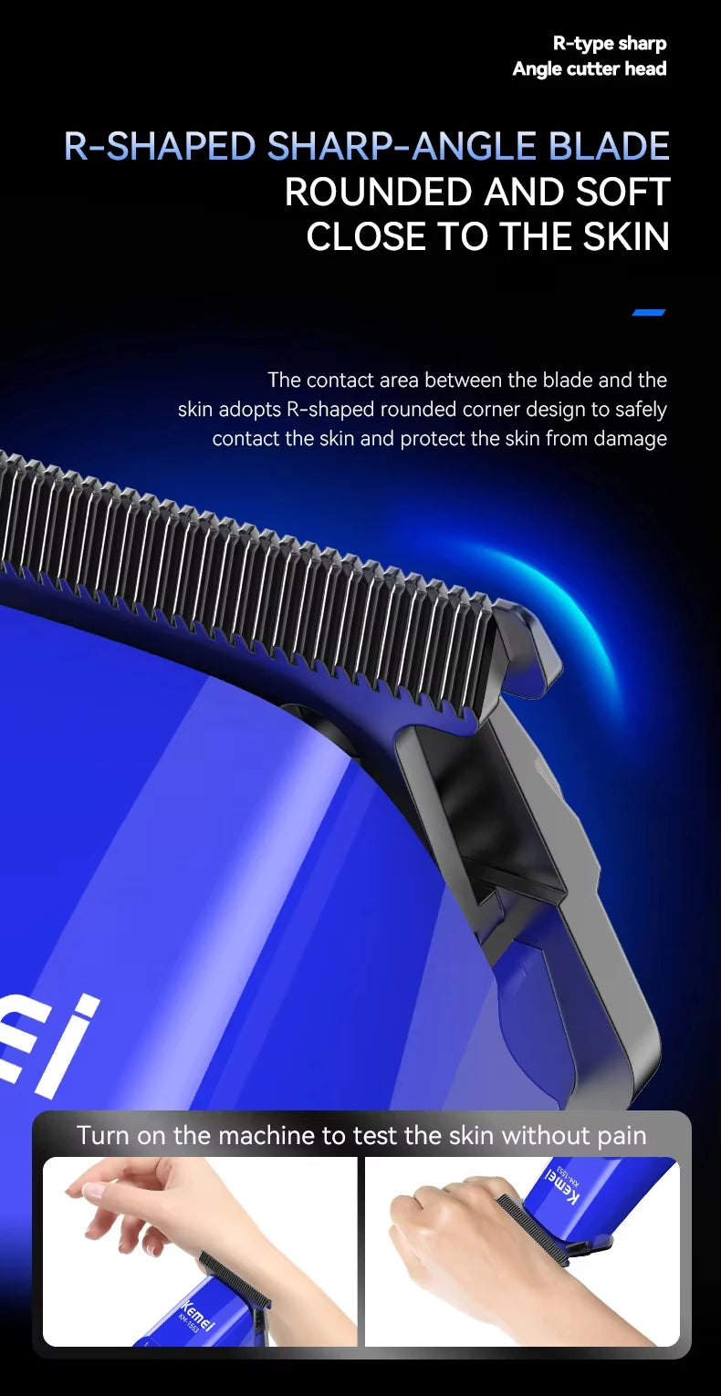 Kemei KM-1553 High Quality Men's Adult Cordless Hair Clipper with LED Display Barber Clipper Salon USB Charging Wet & Dry