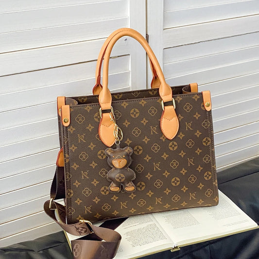 Luxury Brand Style Tote Bag - Women's Leather Handbag With Gold-Tone Hardware & Structured Silhouette For Office Use