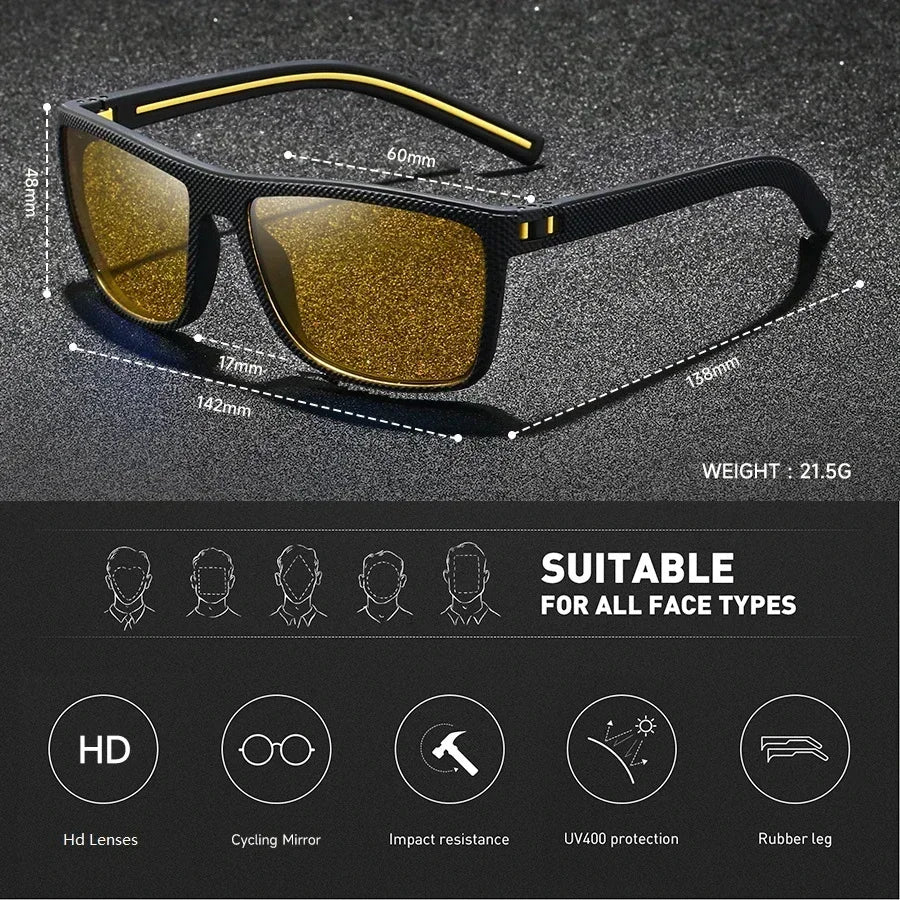 Retro Polarized Sunglasses for Men Lightweight TR90 Frame UV400 Protection Square Sun Glasses Night Vision Goggles Amagi
