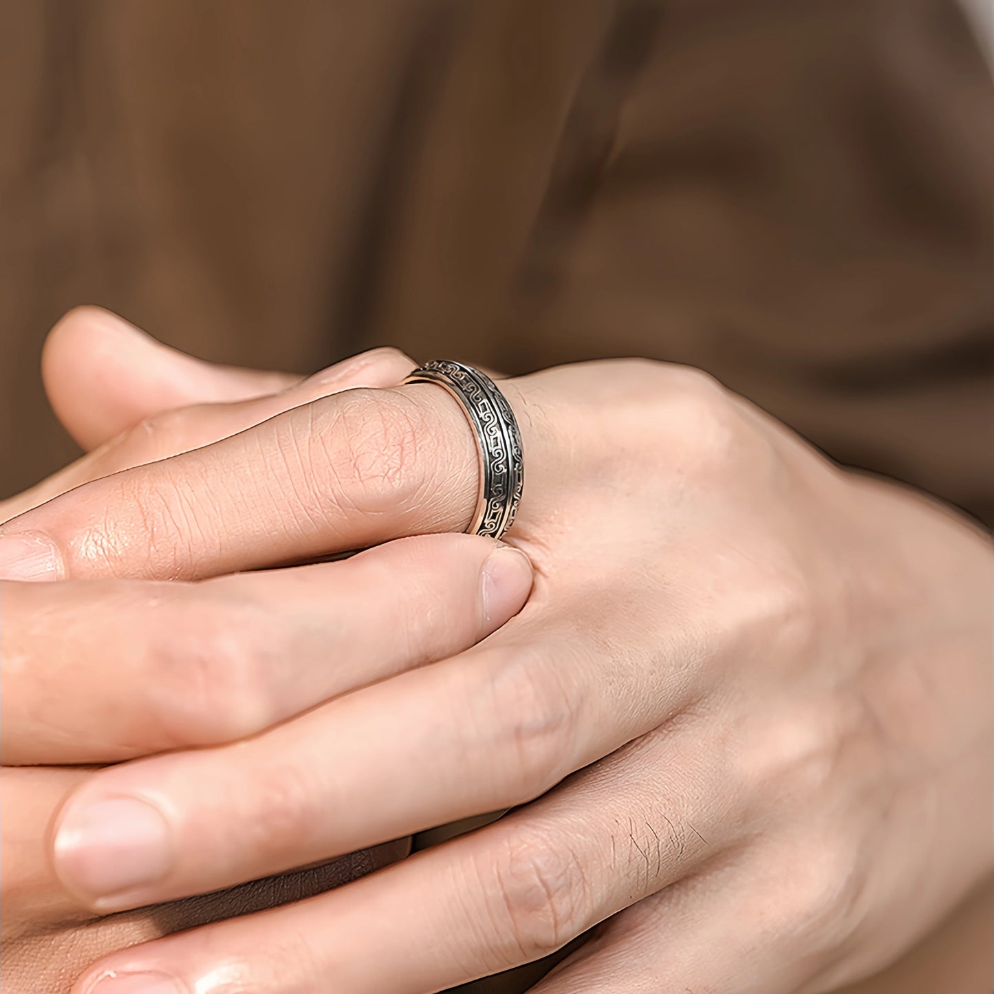 Retro Zoomorphic Spiral Motif Adjustable Open Ring For Men Silver-plated Copper Gothic Edgy Jewelry Historic Accessories Gift