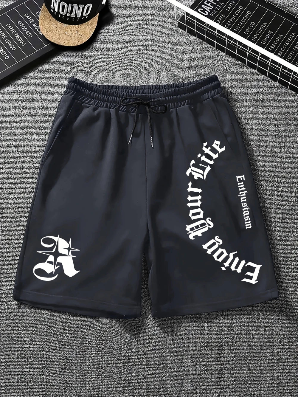 Enjoy Your Life. Men's Shorts with Letter Prints Are Perfect for Summer Exercise and Outdoor Activities in A Street Style