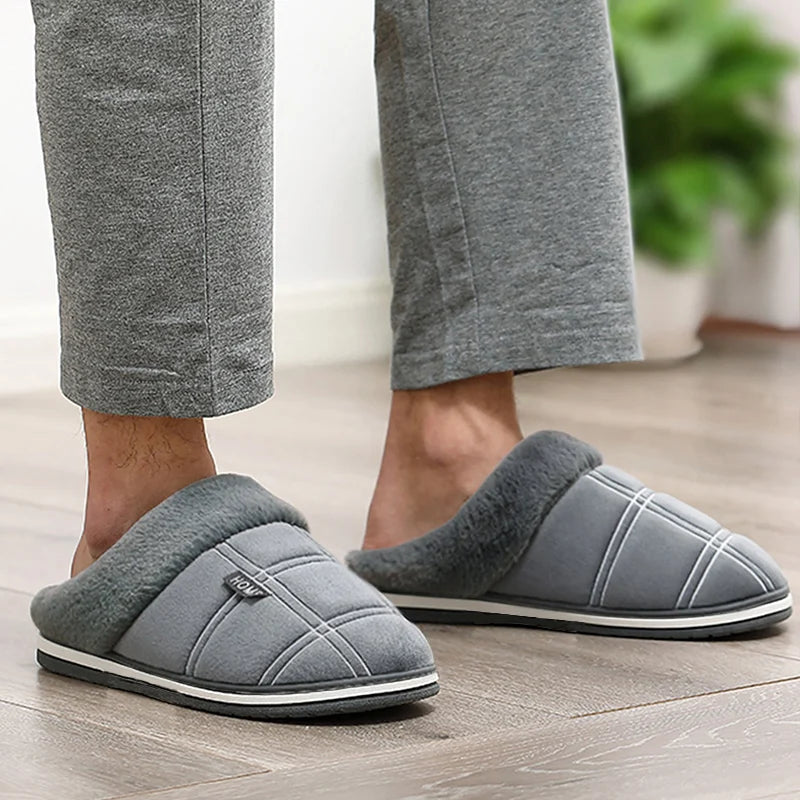 House slippers for men Plaid Warm Soft Comfortable Non Slip Living room Shoes Sturdy Sole Big Size 40-50 Home slippers