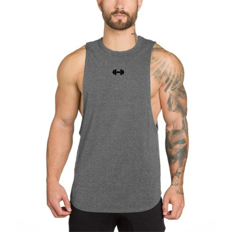 Mens Workout Muscle Sleeveless T-Shirts Gym Bodybuilding Fitness Sport Tank Tops Summer Breathable Cotton Loose Elastic Singlets