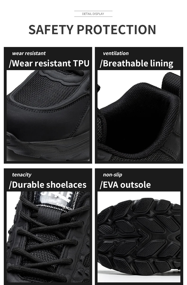 Work Safety Shoes For Men Lightweight Protective Work Sneakers Lightweight Men Shoes Breathable Shoes Anti-Puncture Work Shoe